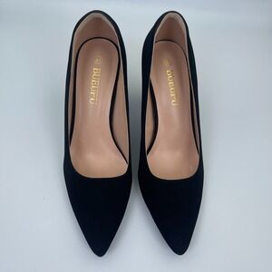 Bueupu Pump Womens US 9.5 Black‎ Pointed Toe Block Heel Slip On Casual Shoes